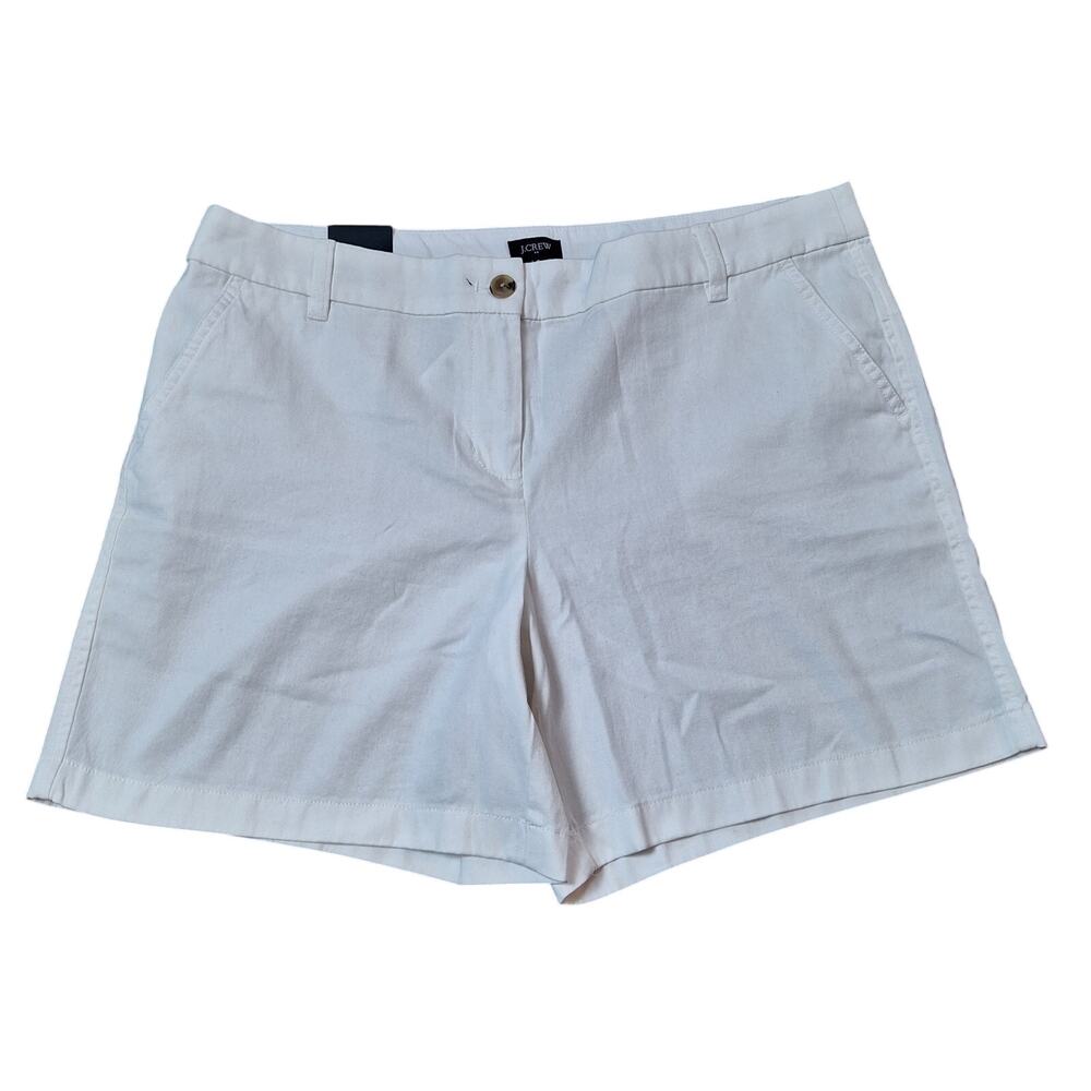 J. Crew Women 14 White Cotton Flat Front Coastal Beach Shorts Inseam 7"